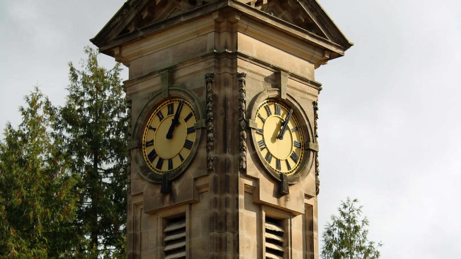 The clock tower in Jephson Gardens, Leamington Spa